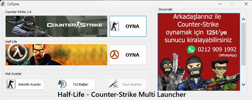 half life ve cs 1.6 launcher görseli